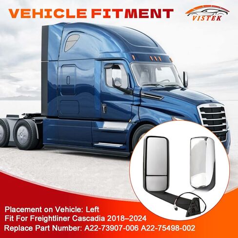 Driver Left Side Power Heated Door Mirror with Chrome Back Cover FIT Freightliner Cascadia 2018–2024 – Motorized Defrost – Direct Replacement – Replace OE# A22-73907-006 A22-75498-002 in Saudi Arabia