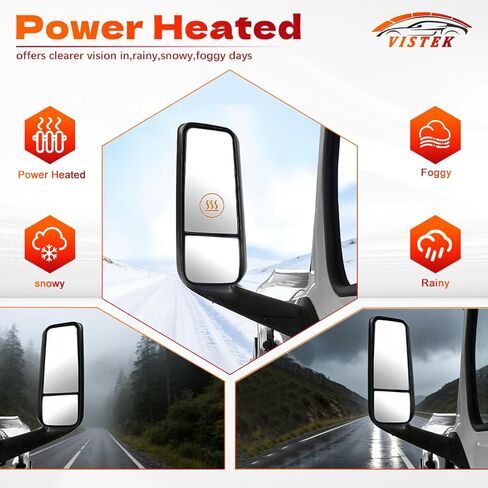 Driver Left Side Power Heated Door Mirror with Chrome Back Cover FIT Freightliner Cascadia 2018–2024 – Motorized Defrost – Direct Replacement – Replace OE# A22-73907-006 A22-75498-002 in Saudi Arabia