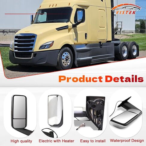 Driver Left Side Power Heated Door Mirror with Chrome Back Cover FIT Freightliner Cascadia 2018–2024 – Motorized Defrost – Direct Replacement – Replace OE# A22-73907-006 A22-75498-002 in Saudi Arabia