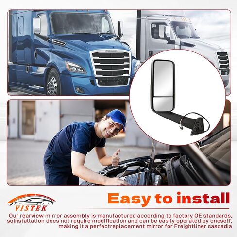 Driver Left Side Power Heated Door Mirror with Chrome Back Cover FIT Freightliner Cascadia 2018–2024 – Motorized Defrost – Direct Replacement – Replace OE# A22-73907-006 A22-75498-002 in Saudi Arabia