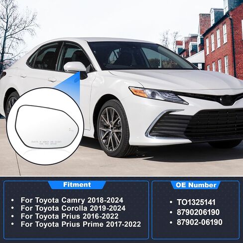 Heated Right Passenger Side Mirror Glass for Toyota Camry/Corolla 2018-2024, for Toyota Prius/Prius Prime 2016-2022, Door Wing Rear View Mirror Glass TO1325141/8790206190, W/BSD in Saudi Arabia