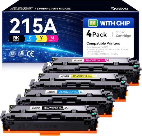 Quomo 215A Toner Cartridges Set with Chip Replacement for HP 215A W2310A W2311A W2312A W2313A Compatible with HP Color LaserJet Pro MFP M182nw M183fw M183fdw M155dw M155nw Series Printer (4 Pack) in Kuwait