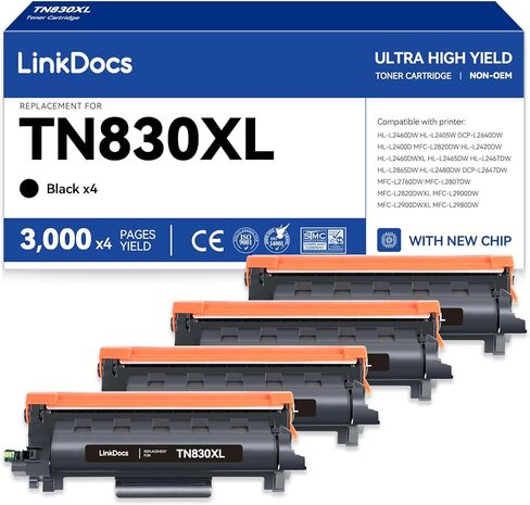 LinkDocs TN830XL Toner Cartridge High Yield Replacements for Brother TN830XL TN-830XL TN830 Toner Cartridge used with Printer HL-L2460DW HL-L2480DW HL-L2400D HL-L2405W MFC-L2820DW DCP-L2640DW, 4 Black in Saudi Arabia