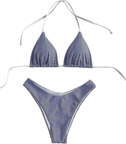 SweatyRocks Women's High Cut Bikini Sets Striped Halter Two Piece Bathing Suit Swimwear in Saudi Arabia