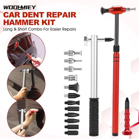 Car Dent Repair Tools Aluminum Alloy Telescopic Hammer Set with Rubber Hammer, Dent Puller Tools, Dent Repair Kit, Auto Body Tools, Dent Remover Tool, Body Repair Tools (Red) in Kuwait