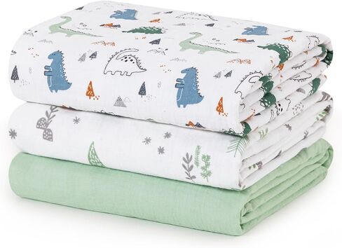 david's kids 4 Pack Baby Muslin Swaddle Blankets, 100% Cotton Swaddling Blankets Wrap for Boys Girls, Ultra Soft Breathable Receiving Blanket, New Born Essentials,Dinosaur Blue in Kuwait