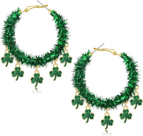 Mardi Gras St.Patrick's Day Earrings Glitter Sequins Hoop Earrings Mardi Gras Mask Crown Tassel Dangle Hoop Earrings Shamrock Hoops Holiday Party Favors in Kuwait