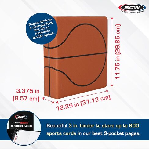 BCW LaserWeld 9 Pocket Pages (50 Pack) & BCW 3-Inch Sports Collectors Album - Basketball | Ultra Flat and Clear Pocket Pages with 3" Binder for Trading Cards | Ideal for Basketball Card Collectors in Saudi Arabia