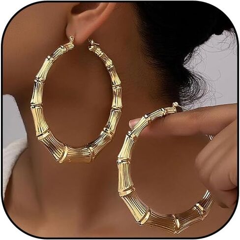 Bamboo Earrings for Women 90s Large Hoop Earrings Rainbow Pride Outfits Trendy 90s Outfits for Women Hip Hop Jewelry Gifts in Saudi Arabia