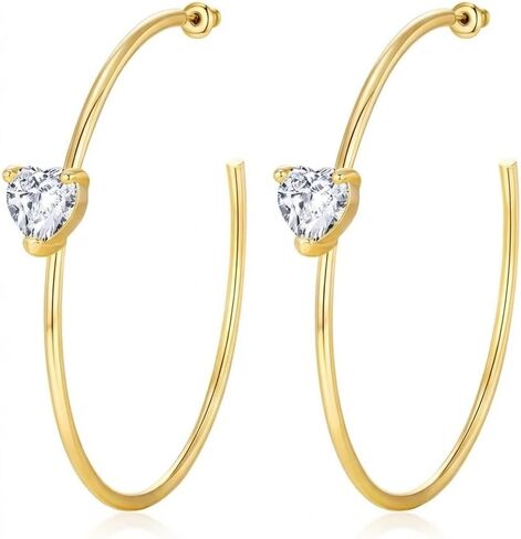 أقراط طارة ذهبية كبيرة للنساء 14 قيراط مطلية بالذهب على شكل قلب مكعب زركونيا مع هدية مجوهرات فضية in Kuwait