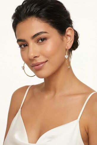 أقراط طارة ذهبية كبيرة للنساء 14 قيراط مطلية بالذهب على شكل قلب مكعب زركونيا مع هدية مجوهرات فضية in Kuwait