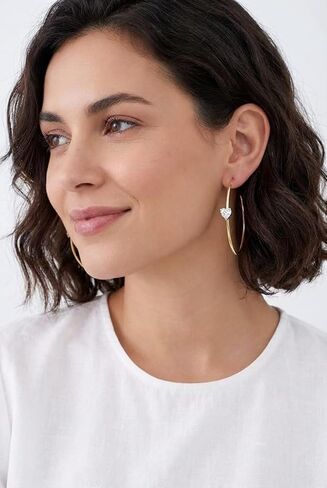 أقراط طارة ذهبية كبيرة للنساء 14 قيراط مطلية بالذهب على شكل قلب مكعب زركونيا مع هدية مجوهرات فضية in Kuwait