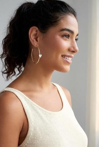 أقراط طارة ذهبية كبيرة للنساء 14 قيراط مطلية بالذهب على شكل قلب مكعب زركونيا مع هدية مجوهرات فضية in Kuwait