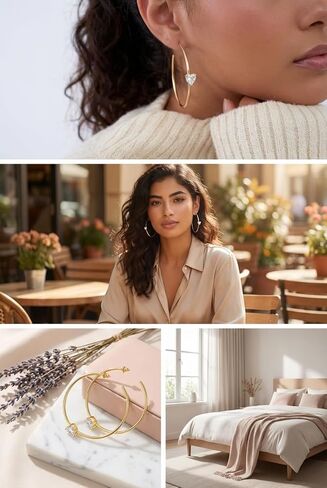 أقراط طارة ذهبية كبيرة للنساء 14 قيراط مطلية بالذهب على شكل قلب مكعب زركونيا مع هدية مجوهرات فضية in Kuwait