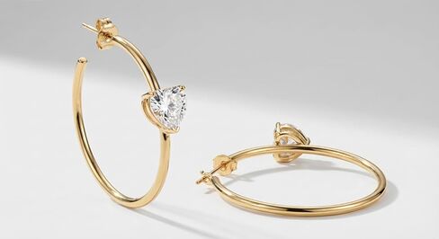 أقراط طارة ذهبية كبيرة للنساء 14 قيراط مطلية بالذهب على شكل قلب مكعب زركونيا مع هدية مجوهرات فضية in Kuwait