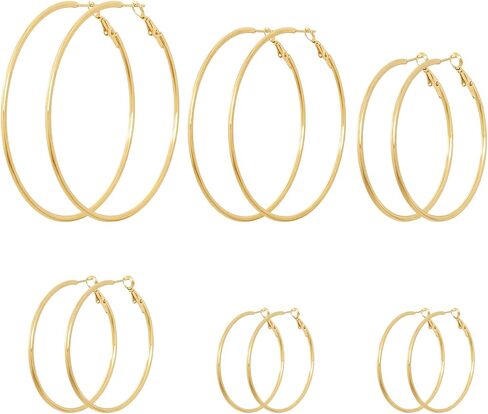 6 Pairs Gold Hoop Earrings for Women 14K Gold Plated Hoop Earrings Set Hypoallergenic Stainless Steel Earring Lightweight Dangle Loop Earring Set in Kuwait
