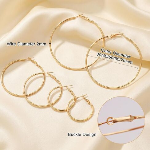 6 Pairs Gold Hoop Earrings for Women 14K Gold Plated Hoop Earrings Set Hypoallergenic Stainless Steel Earring Lightweight Dangle Loop Earring Set in Kuwait