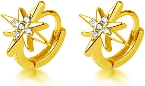 CZ Star Tiny Small Hoop Earrings S925 Sterling Silver for Women Girls Delicate Crystal Diamond Small Huggie Hoops Cartilage Earring Cuffs Wrap Studs Fashion Jewelry Gifts Sensitive Ears in Saudi Arabia