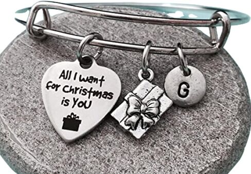 All I want for Christmas bangle, Christmas charm bracelet, expandable bangle, charm bangle, personalized bracelet, initial, monogram in Saudi Arabia