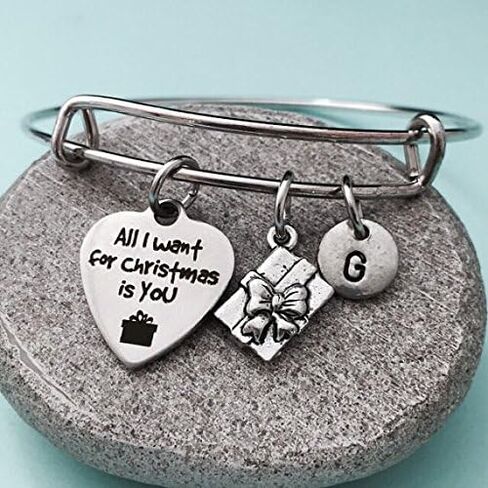 All I want for Christmas bangle, Christmas charm bracelet, expandable bangle, charm bangle, personalized bracelet, initial, monogram in Saudi Arabia