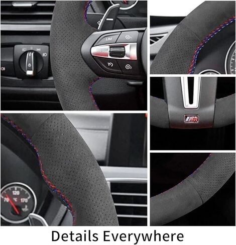 Hand Sewn Steering Wheel Cover,Fit for F87 M2 F80 M3 F82 M4 2 M5 F12 F13 M6 F85 X5 M F86 X6 M F33 F30 M Sport,Non-Slip Breathable Suede Leather Steering Wheel Cover on Wrap in Kuwait