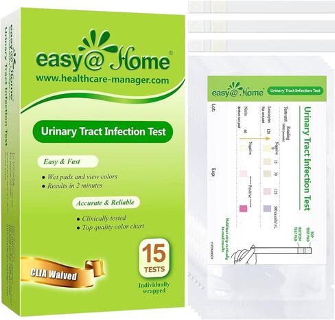 Easy@Home UTI Test Strips Monitor Urinary Tract Bladder Infections, 15 Pack Quick Urine Test Kit Reliable Urinalysis Results, OTC Use (UTI-15P) in Kuwait