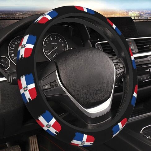 Dominican Republic Dominicans Republic Flag Steering Wheel Cover for Men Women Universal Fit 15 Inch Anti-Slip Elastic Thickened Steering Wheel Cover in Saudi Arabia