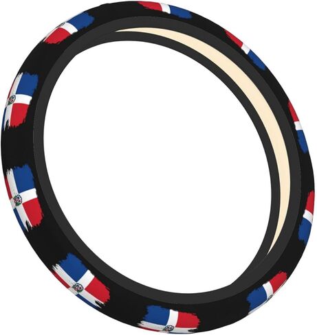 Dominican Republic Dominicans Republic Flag Steering Wheel Cover for Men Women Universal Fit 15 Inch Anti-Slip Elastic Thickened Steering Wheel Cover in Saudi Arabia