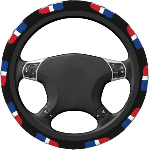 Dominican Republic Dominicans Republic Flag Steering Wheel Cover for Men Women Universal Fit 15 Inch Anti-Slip Elastic Thickened Steering Wheel Cover in Saudi Arabia