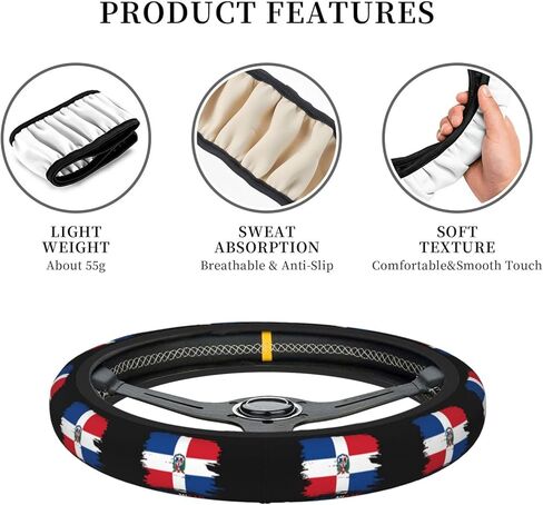 Dominican Republic Dominicans Republic Flag Steering Wheel Cover for Men Women Universal Fit 15 Inch Anti-Slip Elastic Thickened Steering Wheel Cover in Saudi Arabia