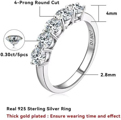 جيهانا مويسانيتي خواتم الخلود خواتم الزفاف D اللون VVS1 وضوح دائري قطع رائعة 925 الفضة الاسترليني 5-ستون نصف الخلود الفرقة in Kuwait