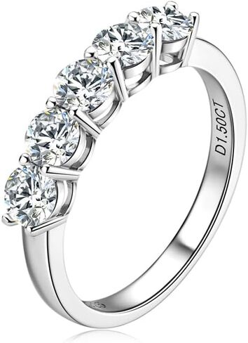 جيهانا مويسانيتي خواتم الخلود خواتم الزفاف D اللون VVS1 وضوح دائري قطع رائعة 925 الفضة الاسترليني 5-ستون نصف الخلود الفرقة in Kuwait