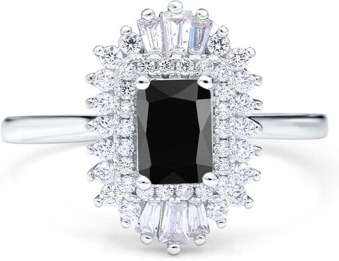 Blue Apple Co. Emerald Cut Vintage Art Deco Halo Wedding Bridal Engagement Ring Baguette Simulated Cubic Zirconia 925 Sterling Silver in Saudi Arabia