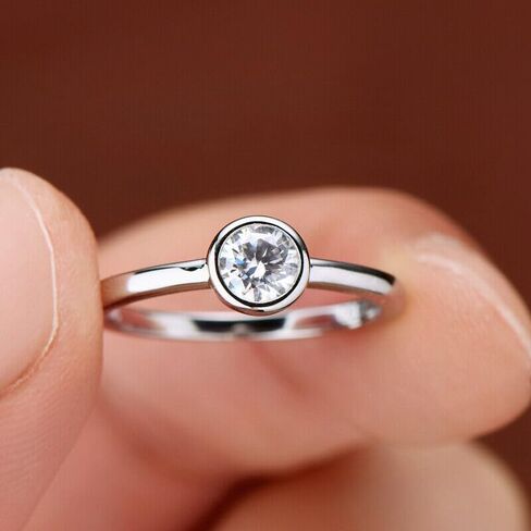 0.5ct Moissanite Bezel Solitaire 925 Sterling Silver Engagement Ring 3-12 S093 in Kuwait