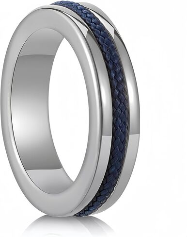 خواتم من الفولاذ المقاوم للصدأ مع ترصيع حبل أزرق - بعرض 6 مم، خاتم زفاف أنيق للجنسين بخيارات ثنائية اللون باللونين الذهبي والفضي، رمز الحب والوحدة in Kuwait