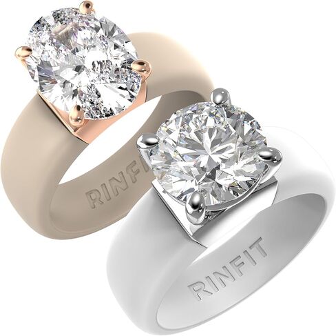 Rinfit Silicone Rings for Her - Rubber Wedding Bands with Cubic Zirconia Stone - Oval Glowstone Nude/RoseGold & Round Glowstone White/Silver, Size 5 in Saudi Arabia