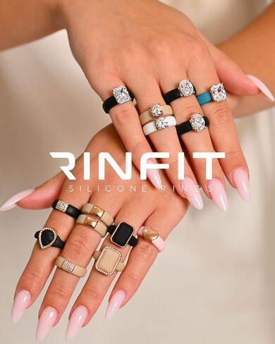 Rinfit Silicone Rings for Her - Rubber Wedding Bands with Cubic Zirconia Stone - Oval Glowstone Nude/RoseGold & Round Glowstone White/Silver, Size 5 in Saudi Arabia