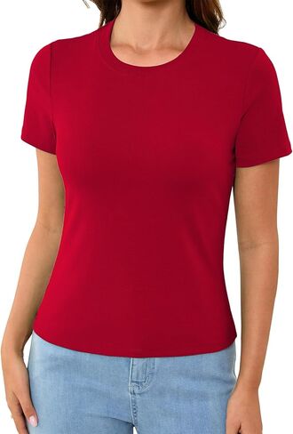 Abardsion Cotton Basic Tees for Women Spring Outfits Tops 2026 Short Sleeve Crewneck Slim Fit T Shirts in Saudi Arabia