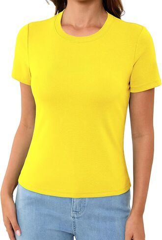 Abardsion Cotton Basic Tees for Women Spring Outfits Tops 2026 Short Sleeve Crewneck Slim Fit T Shirts in Saudi Arabia