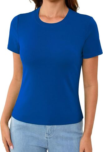 Abardsion Cotton Basic Tees for Women Spring Outfits Tops 2026 Short Sleeve Crewneck Slim Fit T Shirts in Saudi Arabia