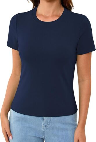 Abardsion Cotton Basic Tees for Women Spring Outfits Tops 2026 Short Sleeve Crewneck Slim Fit T Shirts in Saudi Arabia