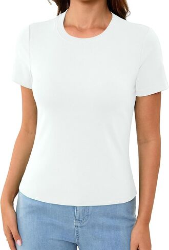 Abardsion Cotton Basic Tees for Women Spring Outfits Tops 2026 Short Sleeve Crewneck Slim Fit T Shirts in Saudi Arabia