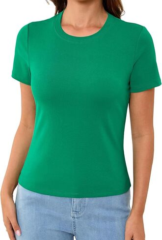 Abardsion Cotton Basic Tees for Women Spring Outfits Tops 2026 Short Sleeve Crewneck Slim Fit T Shirts in Saudi Arabia