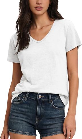 FAIABLE Women’s Cotton V Neck T Shirts,Soft Basic Short Sleeve Tees,Relaxed Fit Casual Vneck Tops for Women in Kuwait