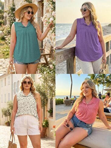 ROSRISS Plus-Size-Tank-Tops for Women Summer Collared V Neck Tunics Trendy Sleeveless Polo Shirts Dressy Casual Work Blouses in Saudi Arabia