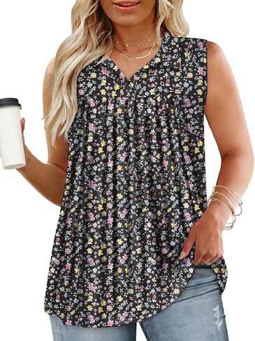 ROSRISS Plus-Size-Tank-Tops for Women Summer Collared V Neck Tunics Trendy Sleeveless Polo Shirts Dressy Casual Work Blouses in Saudi Arabia