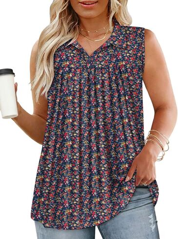 ROSRISS Plus-Size-Tank-Tops for Women Summer Collared V Neck Tunics Trendy Sleeveless Polo Shirts Dressy Casual Work Blouses in Saudi Arabia