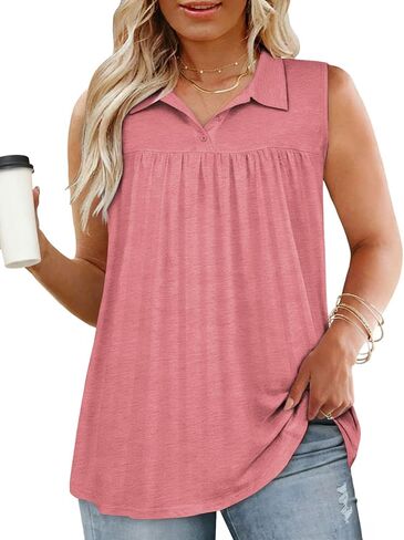 ROSRISS Plus-Size-Tank-Tops for Women Summer Collared V Neck Tunics Trendy Sleeveless Polo Shirts Dressy Casual Work Blouses in Saudi Arabia