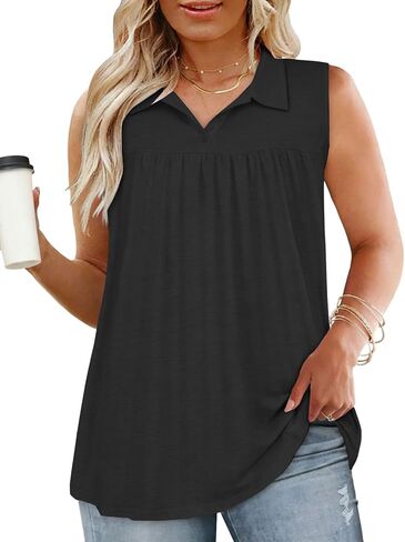 ROSRISS Plus-Size-Tank-Tops for Women Summer Collared V Neck Tunics Trendy Sleeveless Polo Shirts Dressy Casual Work Blouses in Saudi Arabia