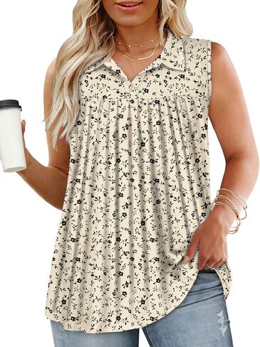ROSRISS Plus-Size-Tank-Tops for Women Summer Collared V Neck Tunics Trendy Sleeveless Polo Shirts Dressy Casual Work Blouses in Saudi Arabia